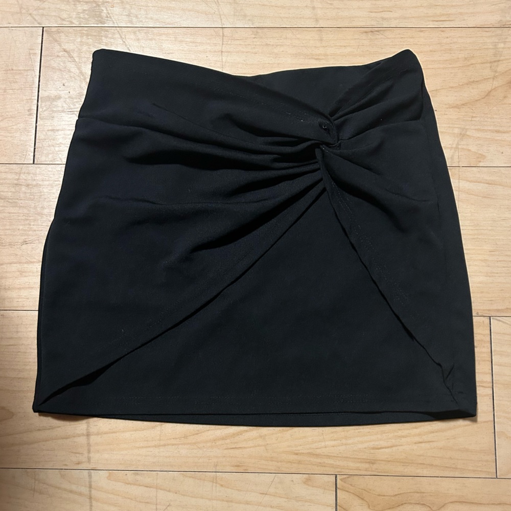 Black Twist-Front Mini Skirt
